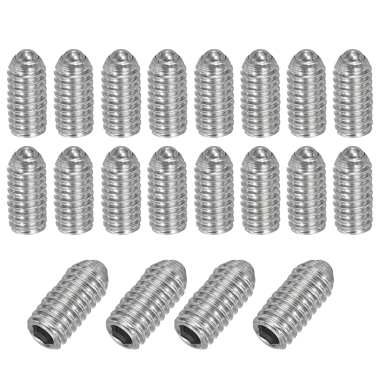 PATIKIL M4x8mm Ball Point Set Screws, 20 Pcs 304 Stainless Steel Hex Socket Spring Ball Point Grub Screws for Industrial Machine Home Furniture Workplaces, Silver