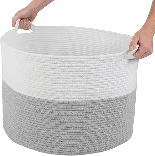 Miniatura 7 de Home-Complete - Cesta extragrande de cuerda de algodón con asas para lavandería, mantas, almohadas y almacenamiento de juguetes, cestas para