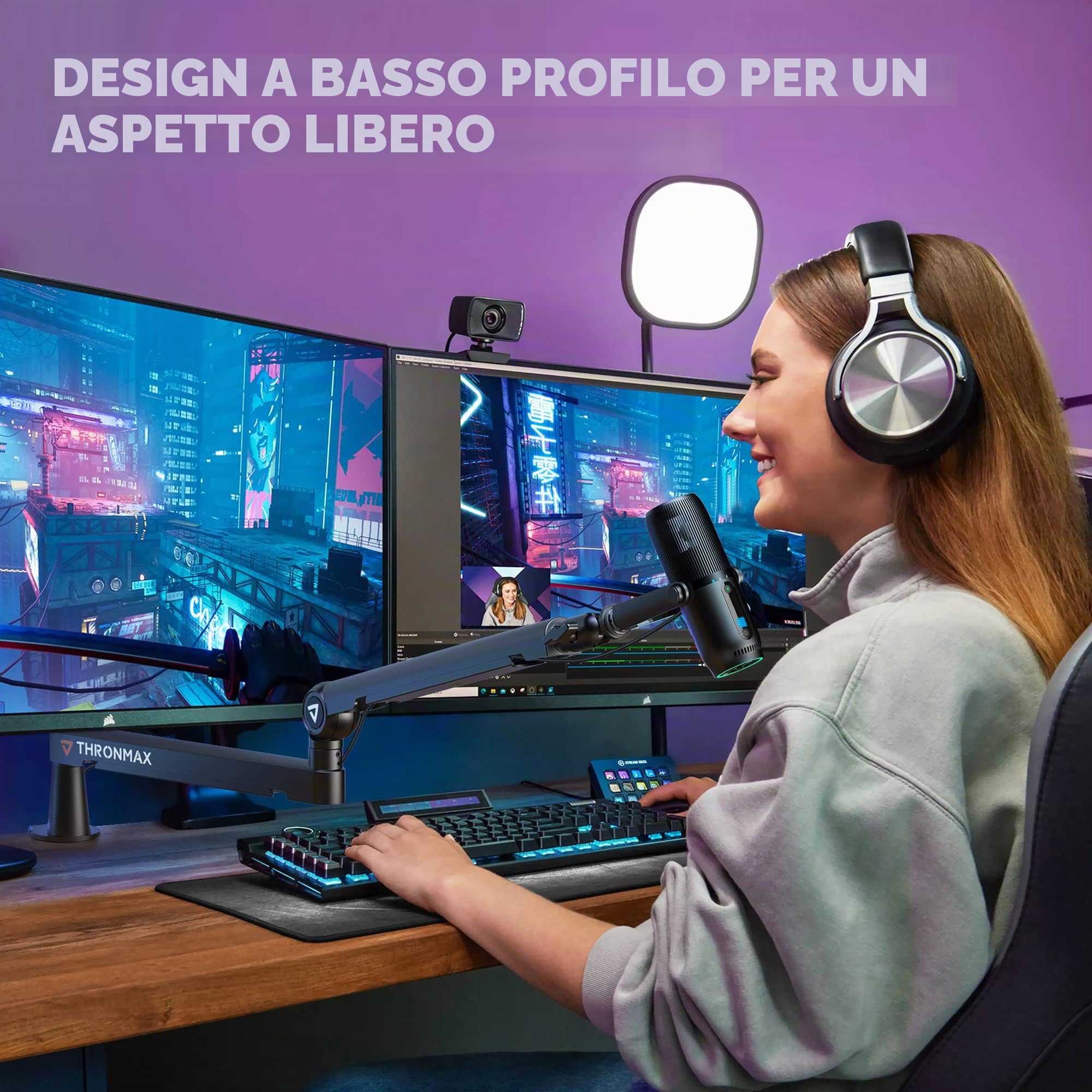 Thronmax S6 Braccio boom per microfono, supporto per microfono robusto pieghevole 360° per Podcast/Streaming/Gaming/Youtuber/Blue Yeti, 1/4" 3/8" 5/8" Universale in Acciaio inossidabile (Nero)