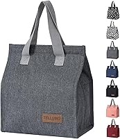 TELLUMO Insulated Lunch Bag Grey Striped - Large Reusable Leakproof Tote for Women Men Office School Travel Work Beach