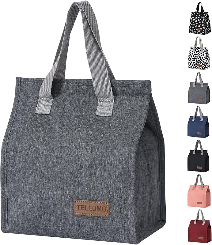 Cute Insulated Lunch Bag for Women Men Large Lunch Box Container Reusable Leakproof Tote for Office, Work, Beach or Travel (Grey)