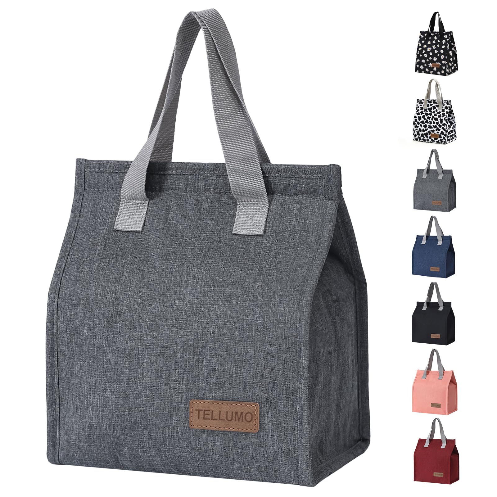 TELLUMO Lunch bag, Insulated Lunch Bag for Women Men Large Lunch Box Container Reusable Leakproof Tote for Office, Work, School, Beach or Travel (Grey)