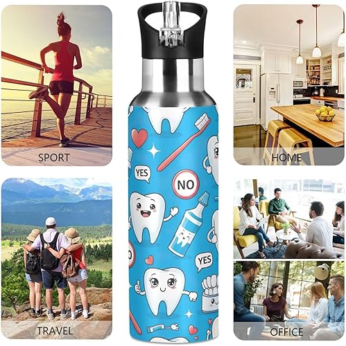 Miniatura 5 de Botella de agua de acero inoxidable aislada al vacío de 20 onzas, botella de agua deportiva sin BPA con popote para gimnasio, viajes al aire libre,