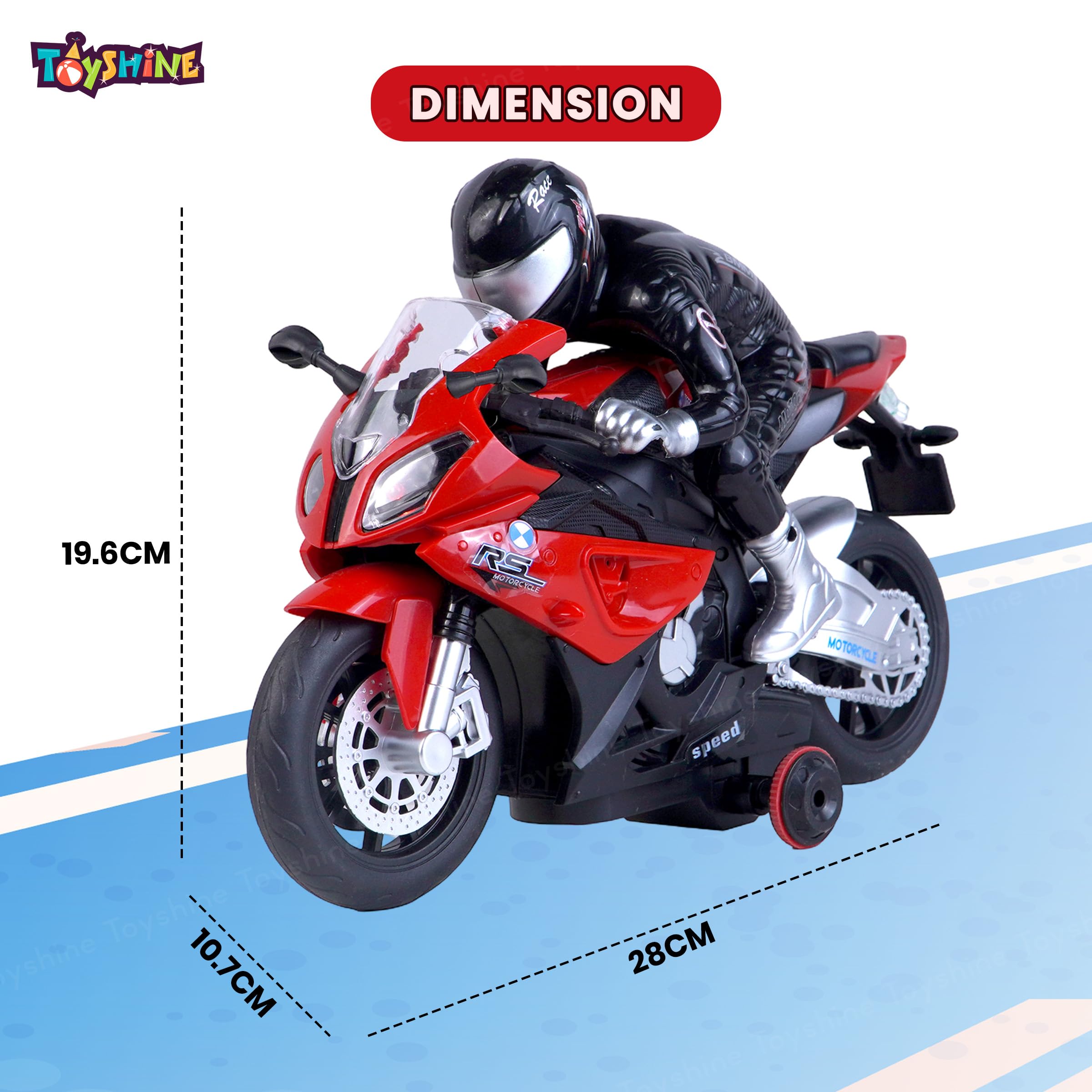 Toyshine 1:20 Scale Remote Control Rechargeable 360° Spinning Action Racing Motorbike Toy with Light & Sound Function for Boys Girls 4+, Red - Image 6 thumbnail