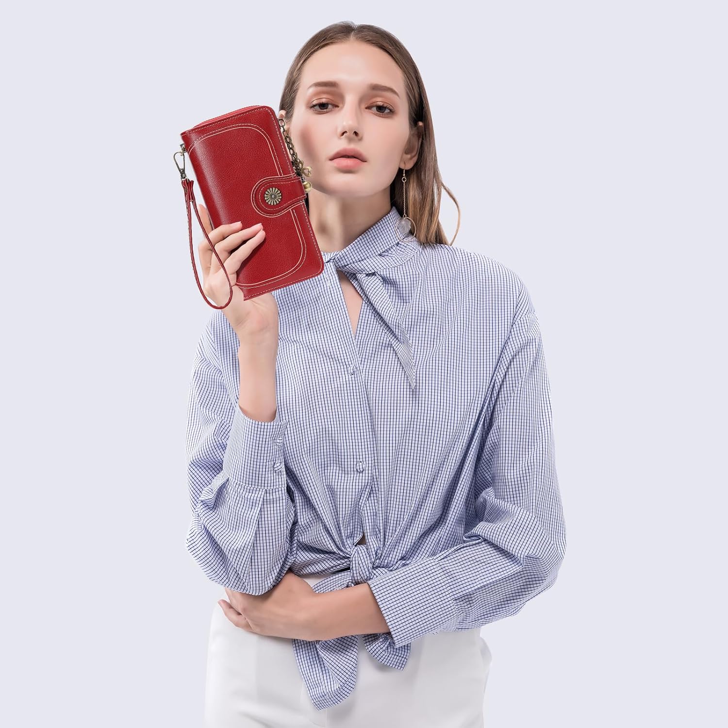 Wallet Women Large Leather RFID Blocking Bifold Multi Card Case Wallet for Women with Zipper Pocke Phone Wristlet Purse - Image 7