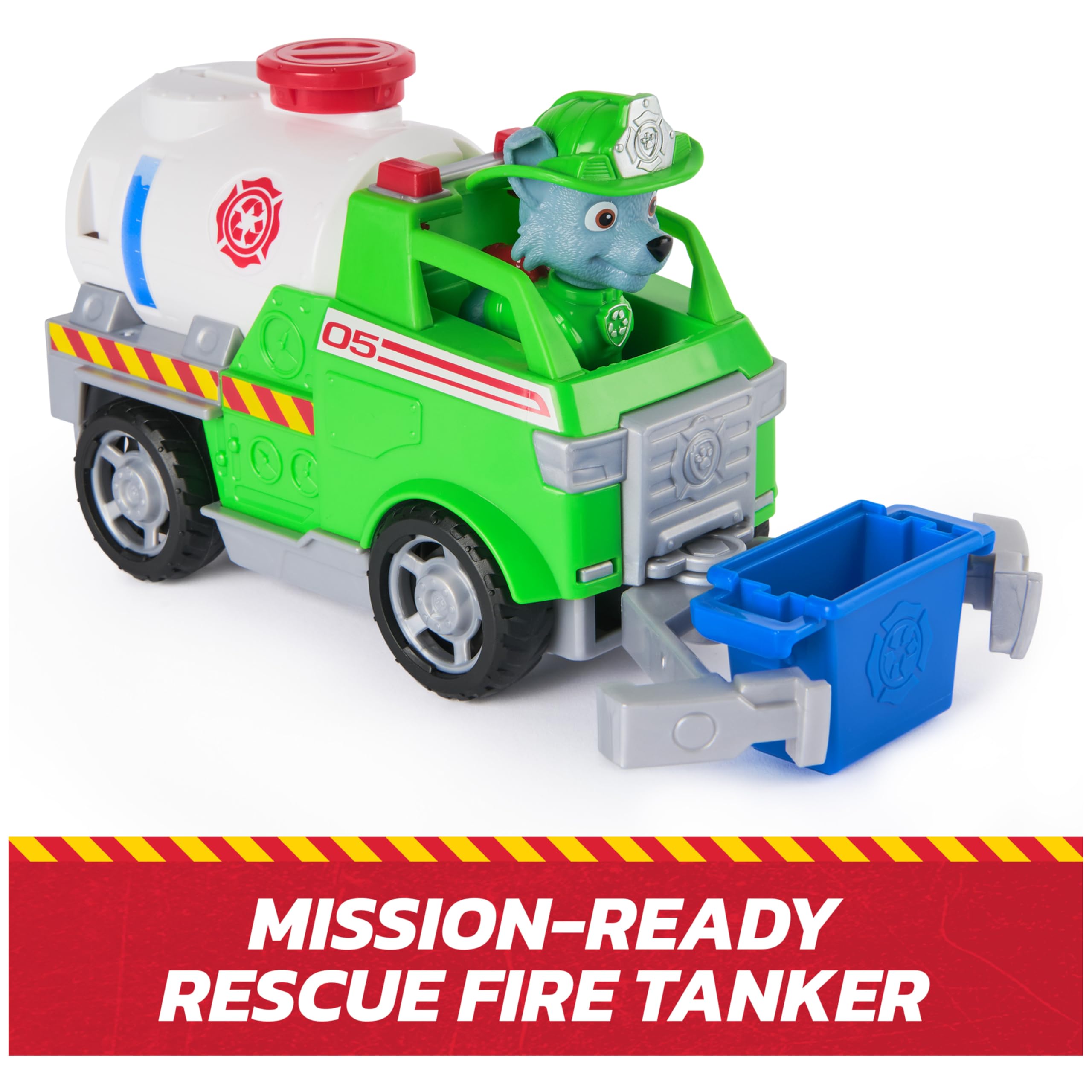 PAW Patrol Fire Rescue: Rocky Rescue Fire Tanker with Action Figure, Grab Claw and Toy Truck, Kids Toys for Boys & Girls Ages 3 and Up - 2