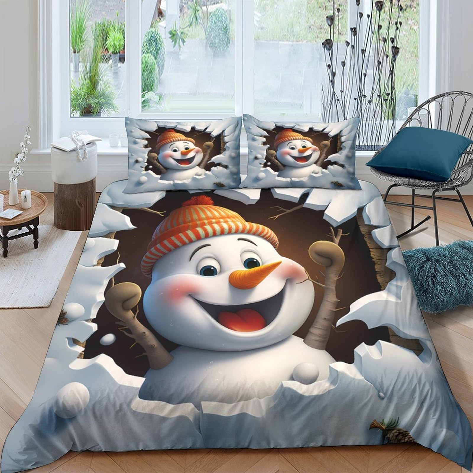 Ctjqhvkz Style-2 3D Printed Snowman Winter Fitted Sheet Microfiber Soft Breathable Christmas Bed Cover For Bedroom Dorm Decoration Single（135X200cm）