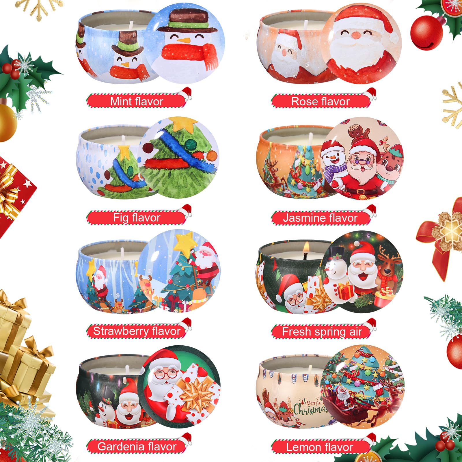 Set Di 12 Candele Natalizie Profumate - Cera Di Soia Naturale, 4 Fragranze, Ideali Per Decorazioni E Regali