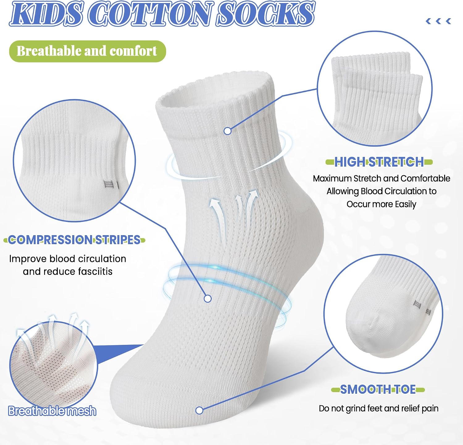 DoSmart Kids Ankle Socks Boys Girls Youth Teen Athletic Short Cotton Breathable Quarter Seamless Running Sock 6 Pairs