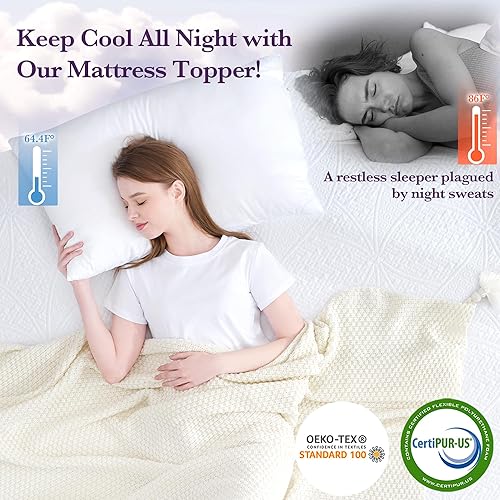 Miniatura 5 de SINWEEK Cubrecolchón de espuma viscoelástica de gel de 3 pulgadas con funda de refrigeración, protector de colchón suave ventilado, cubrecolchón de