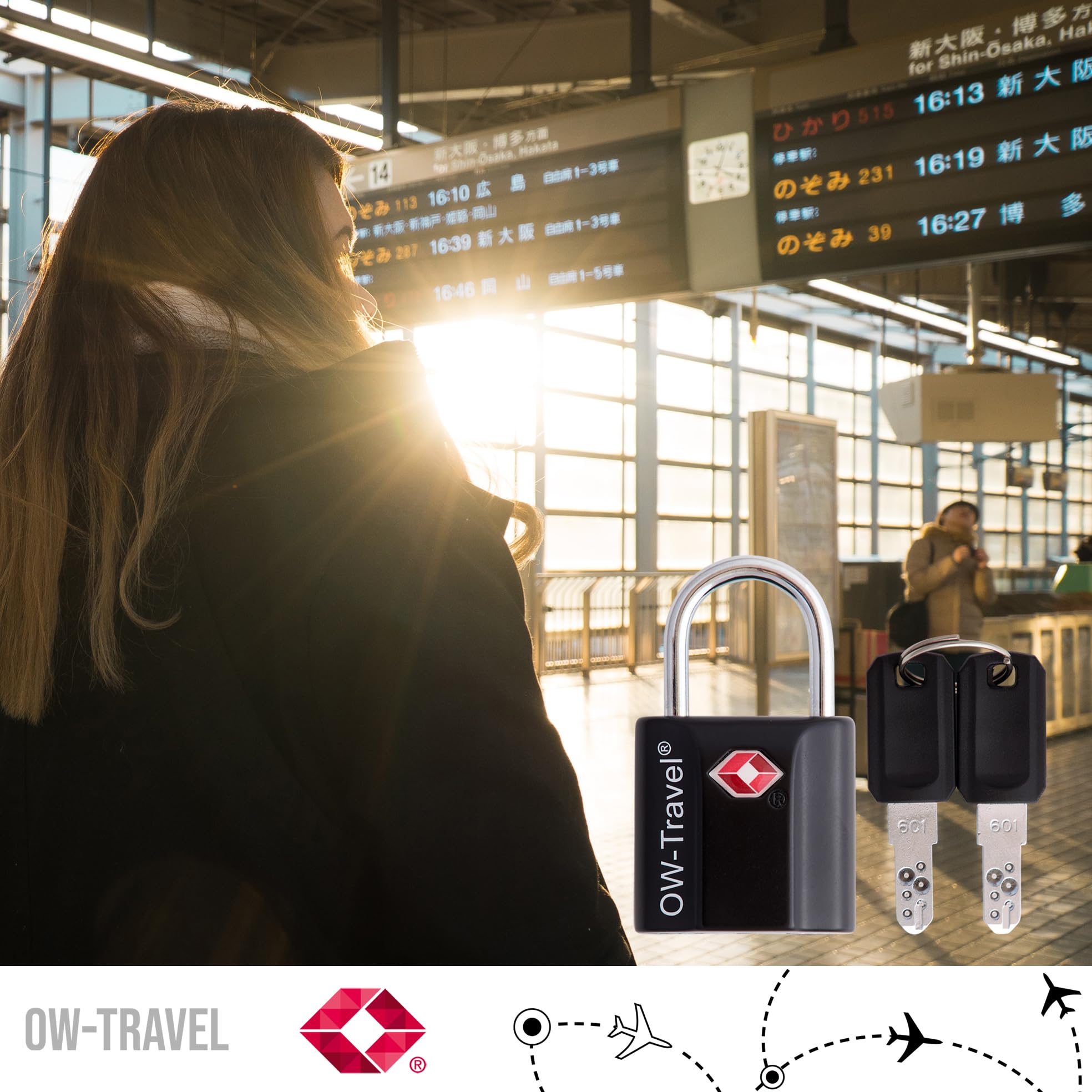 OW-Travel TSA Kłódka z Kluczykiem ​(Zestaw 2 Czarnych) Zamki Bagażowe na Klucz. Wytrzymałe Kłódki Bagażowe z Zamkiem na Klucz do Bagażu, Torby, Walizki, Plecaka, Szafki na Siłowni