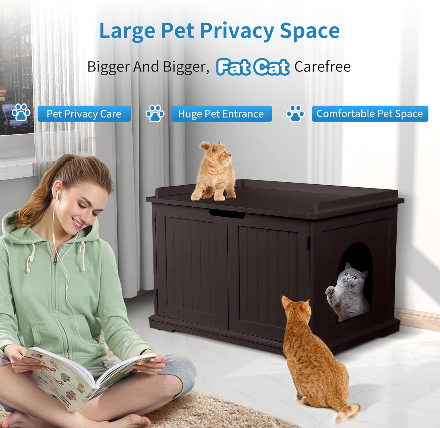 Hidden Litter Box Enclosure - Stylish and Decorative Cat Box Furniture with Adjustable Divider,Sturdy Structure-Cat Litter Box Furniture Hidden Perfect for Cats, Elegant Espresso