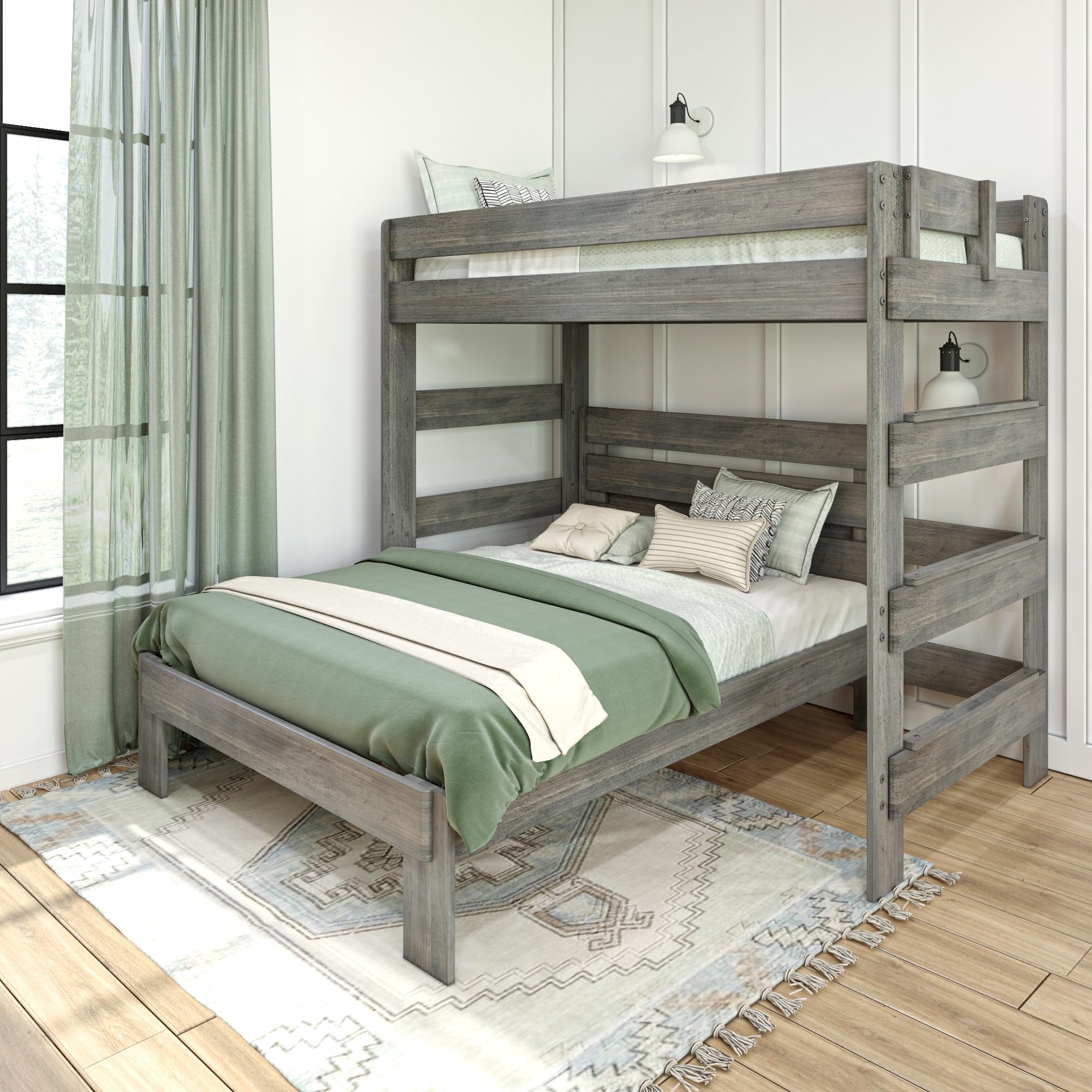Max & Lily Modern Farmhouse Bunk Bed, L Shape Twin-Over-Full Bed Frame For Kids, Driftwood
