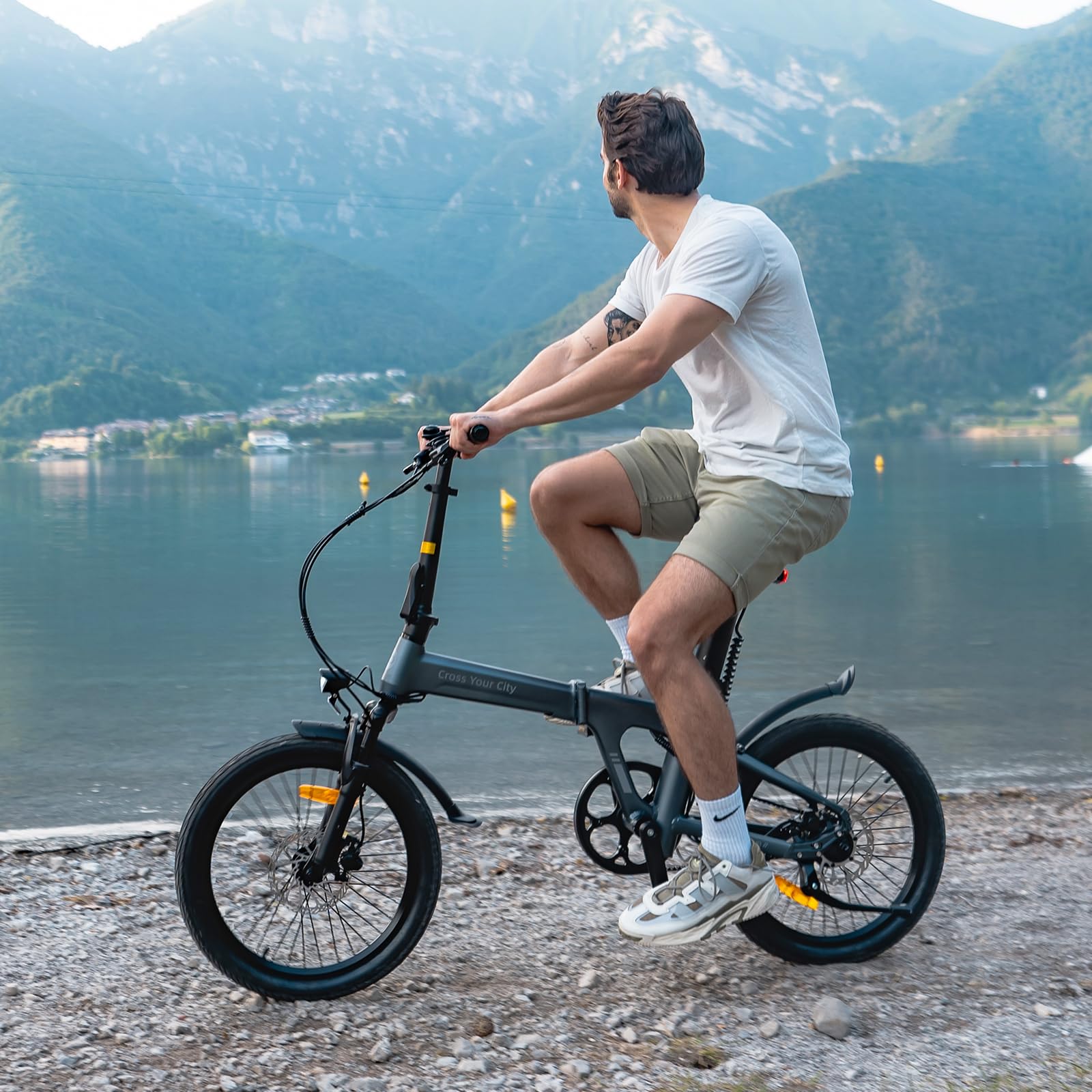 Vélo électrique Pliant ADO Air20S 20", Léger 18,5 kg, Entraînement par Courroie, Max 25km/h, Pédalage Assisté, Capteur de Couple, Batterie 36 V 9,6 Ah, Autonomie de100 KM (Version Amortisseur)