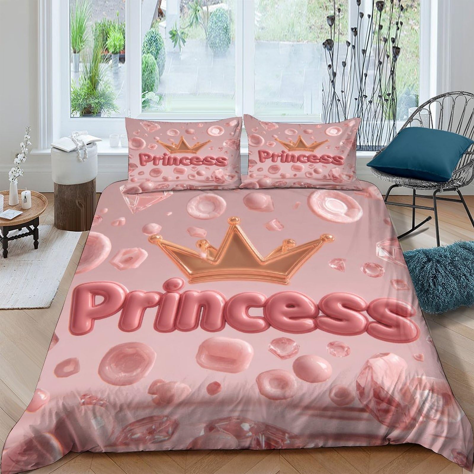 Ctjqhvkz Style-2 3D Printed Pink Princess Crown Fitted Sheet Microfiber Soft Non-Slip Bed Sheet For Bedroom Guest Room Decor Single（135X200cm）