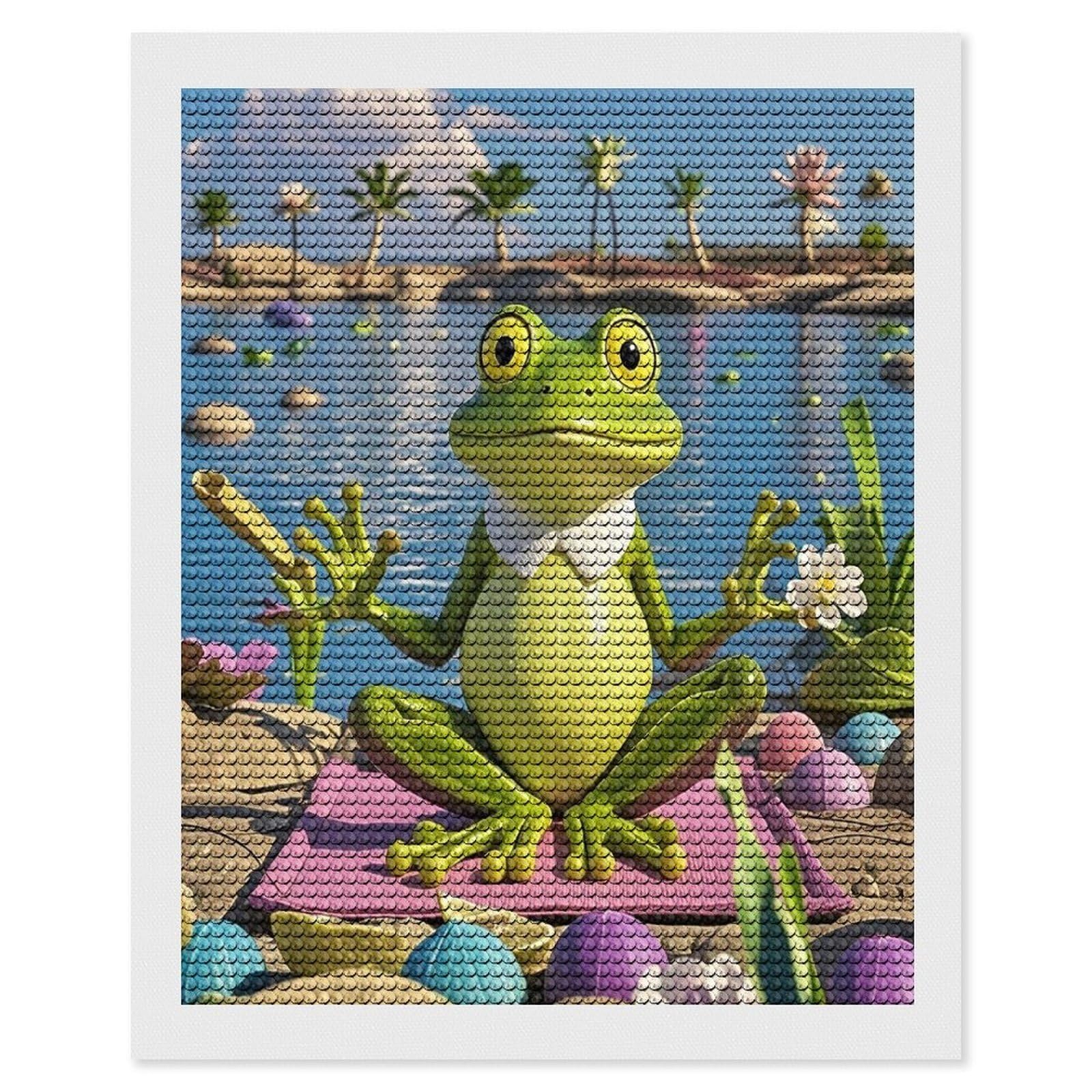 FekiLoot Funny Yoga Frog Diamond Painting Kits for Beginners DIY Diamond Art Kits for Adults Full Drill Round Diamond Dot Gem Art Painting Fun DIY Crafts for Home Kitchen Wall Decor Gift 16"x20"
