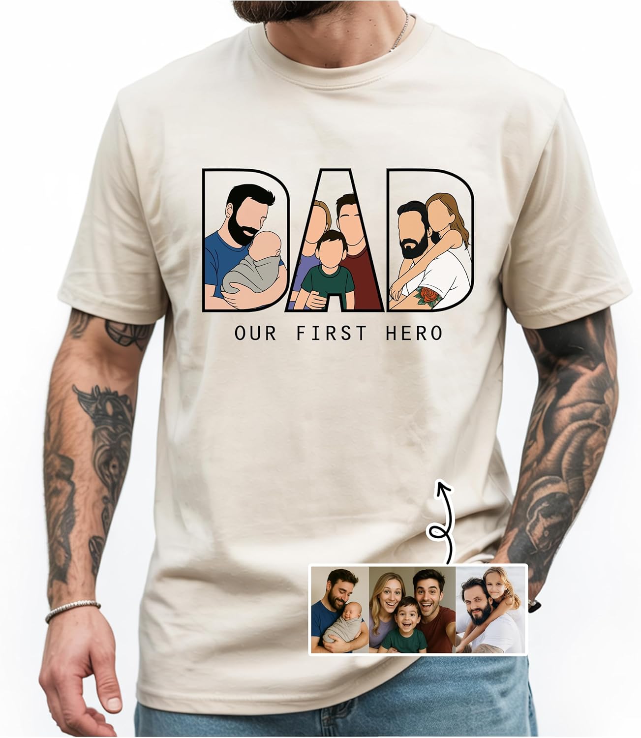 NAZENTI Custom Shirt for Dad, Fathers Day Shirt, Personalized Dad Portrait Tshirt, Gifts Christmas for Daddy Papa Grandpa