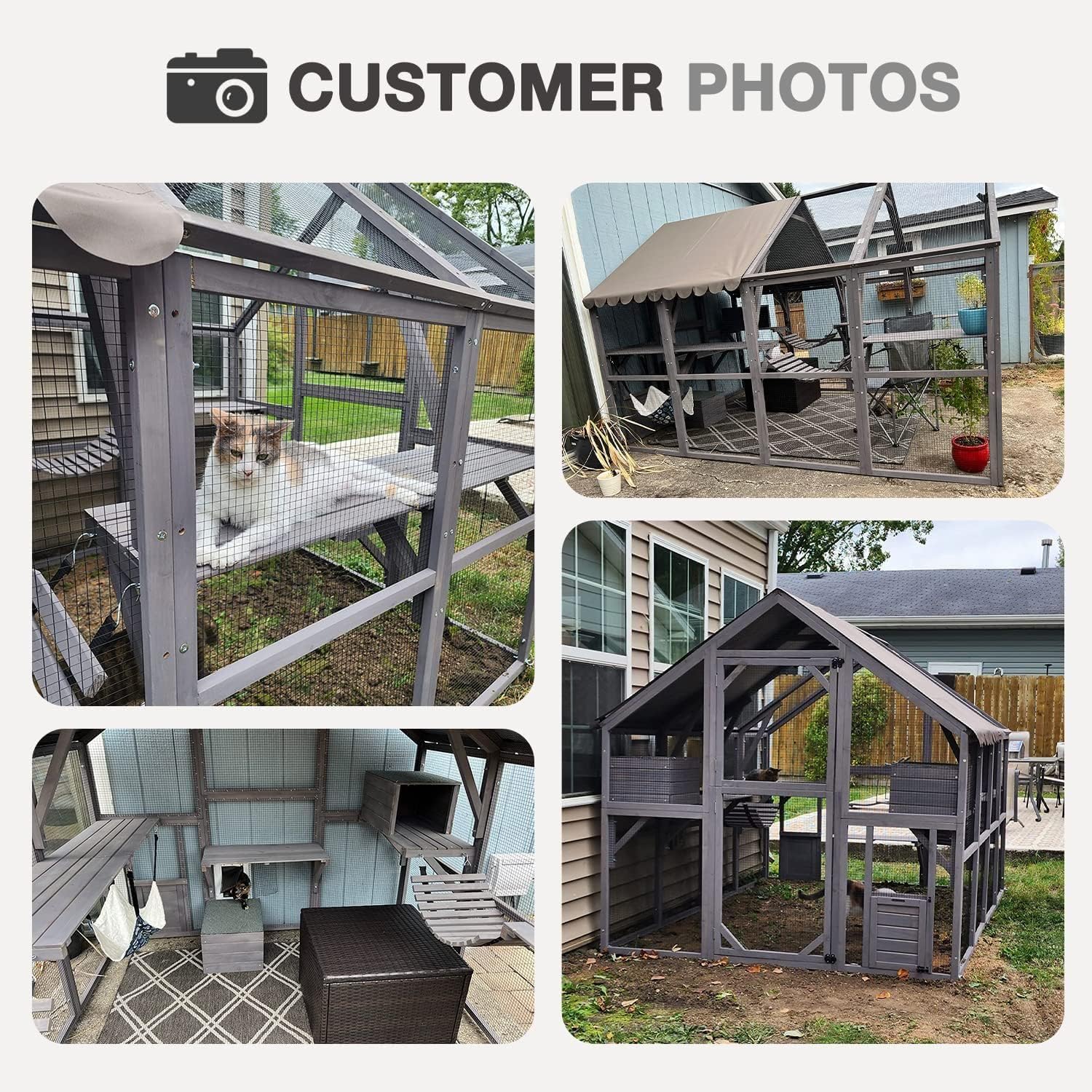 review Large Catio Outdoor Cat Enclosures Wooden Cat House with Sleeping Houses, Bridges, Walks, UV Proof Cover 74