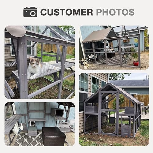 Miniatura 4 de MEDEHOO Gran Catio - Recintos para gatos al aire libre, casa de madera para gatos con casas para dormir, puentes, paseos, cubierta a prueba de rayos