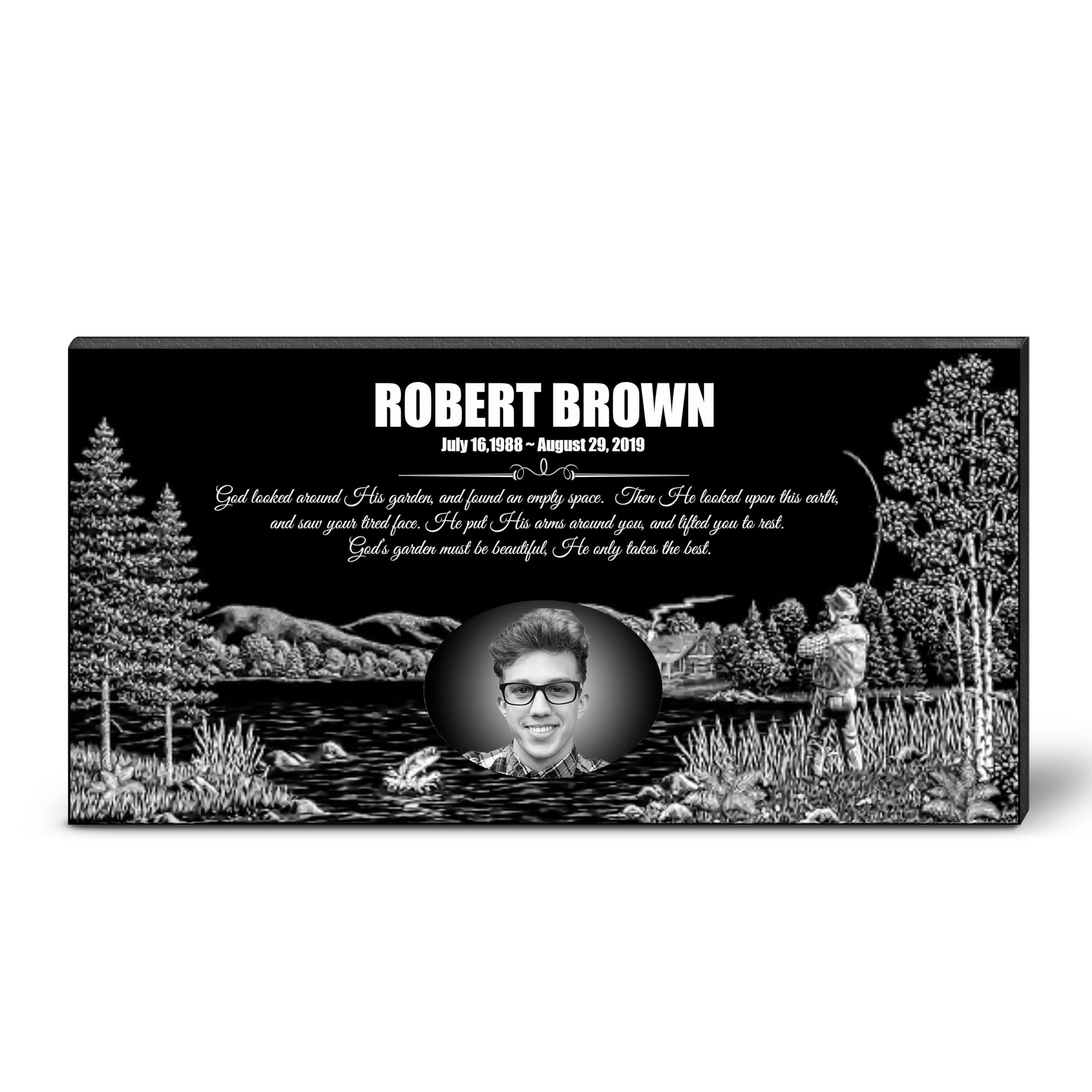 ADFSTONE Personalised Memorial plaques for Graves, Granite Memorial Stones Pictures, Personalized Memory Plaques, Mini Grave Stones, Engraved Headstones, Stone Memorials Custom Photo Plaque