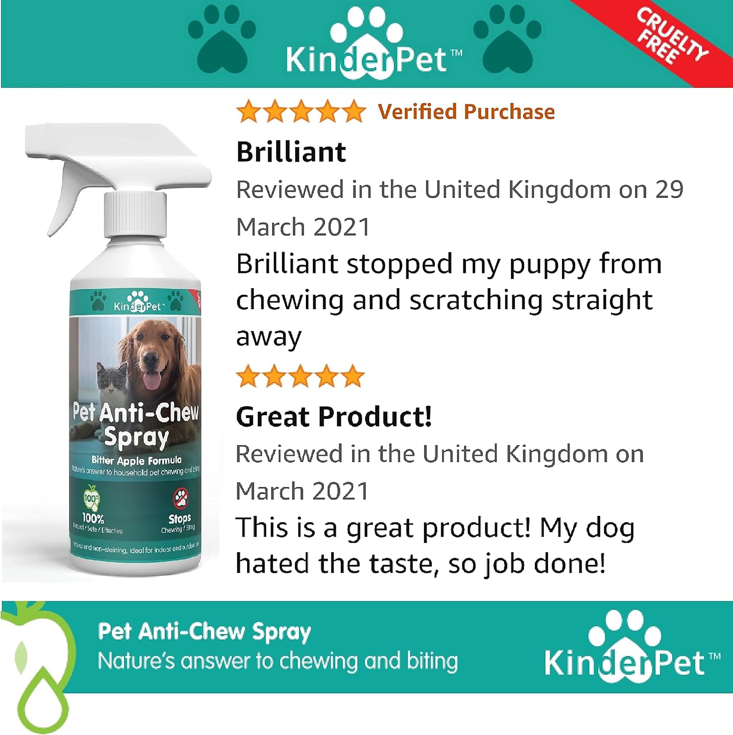 KinderPet® Eco Anti Chew Bitter Apple Spray for Dogs Stop Chewing Biting Barking Alcohol Free Formula Pet Puppies Dogs Cats 500ml - Image 4