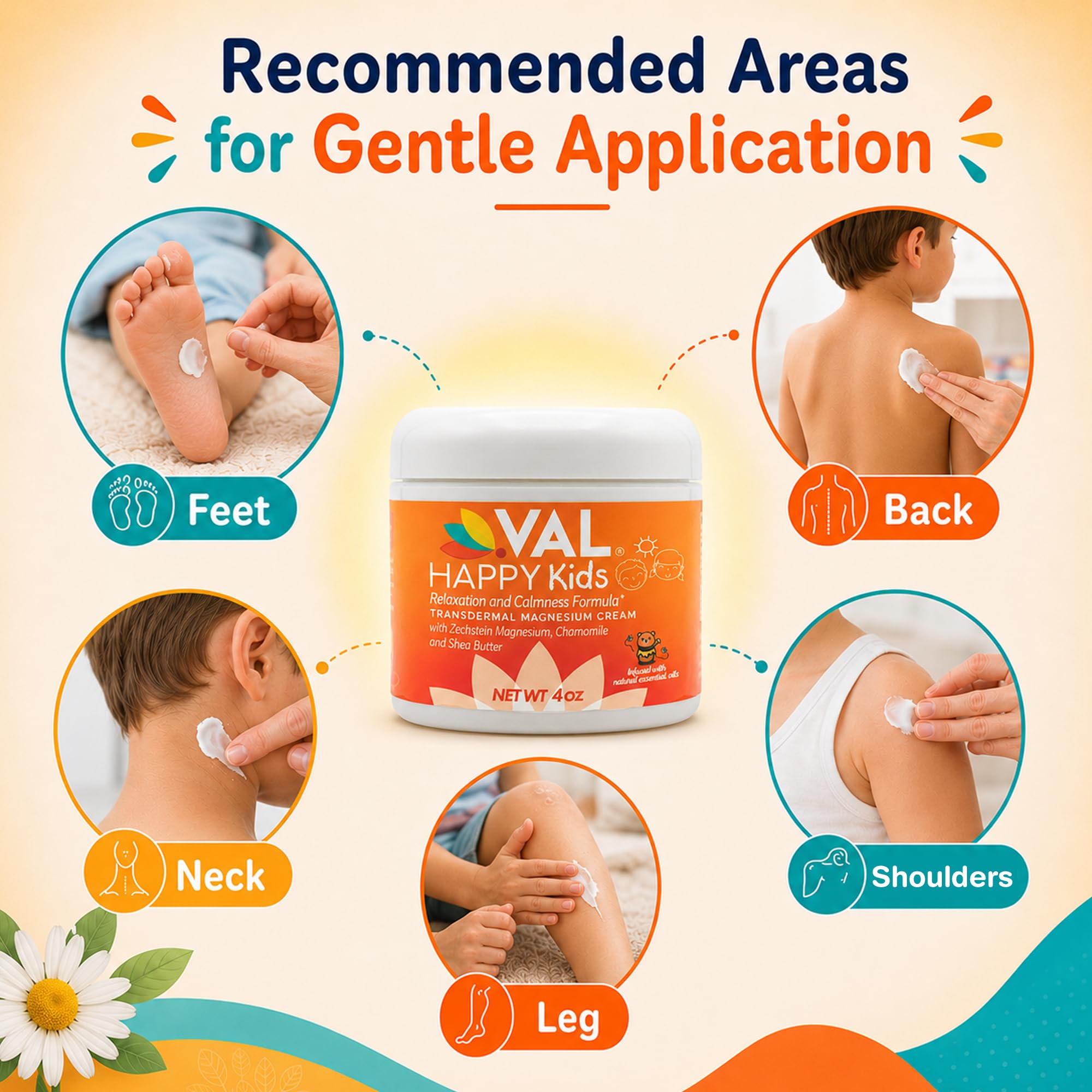 VAL Magnesium Cream for Kids | Relaxation for Daytime & Bedtime Routine | Gentle Zechstein Magnesium Chloride | Calm & Mood Support | with Chamomile, Shea Butter & Essential Oils | USA Made | 4oz — Amazon image 7