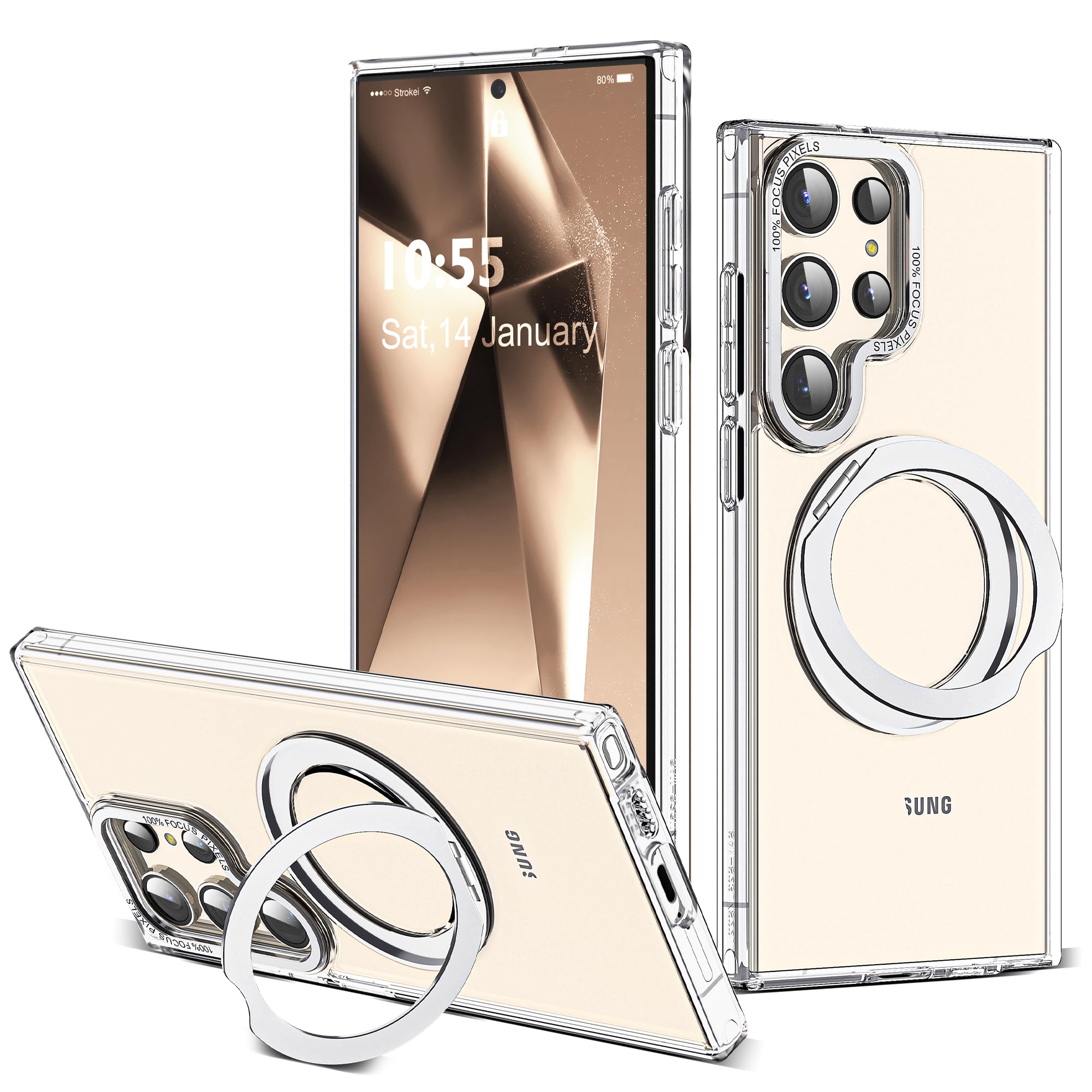 for Samsung Galaxy S24 Ultra Case with 360° Spin Stand,Clear