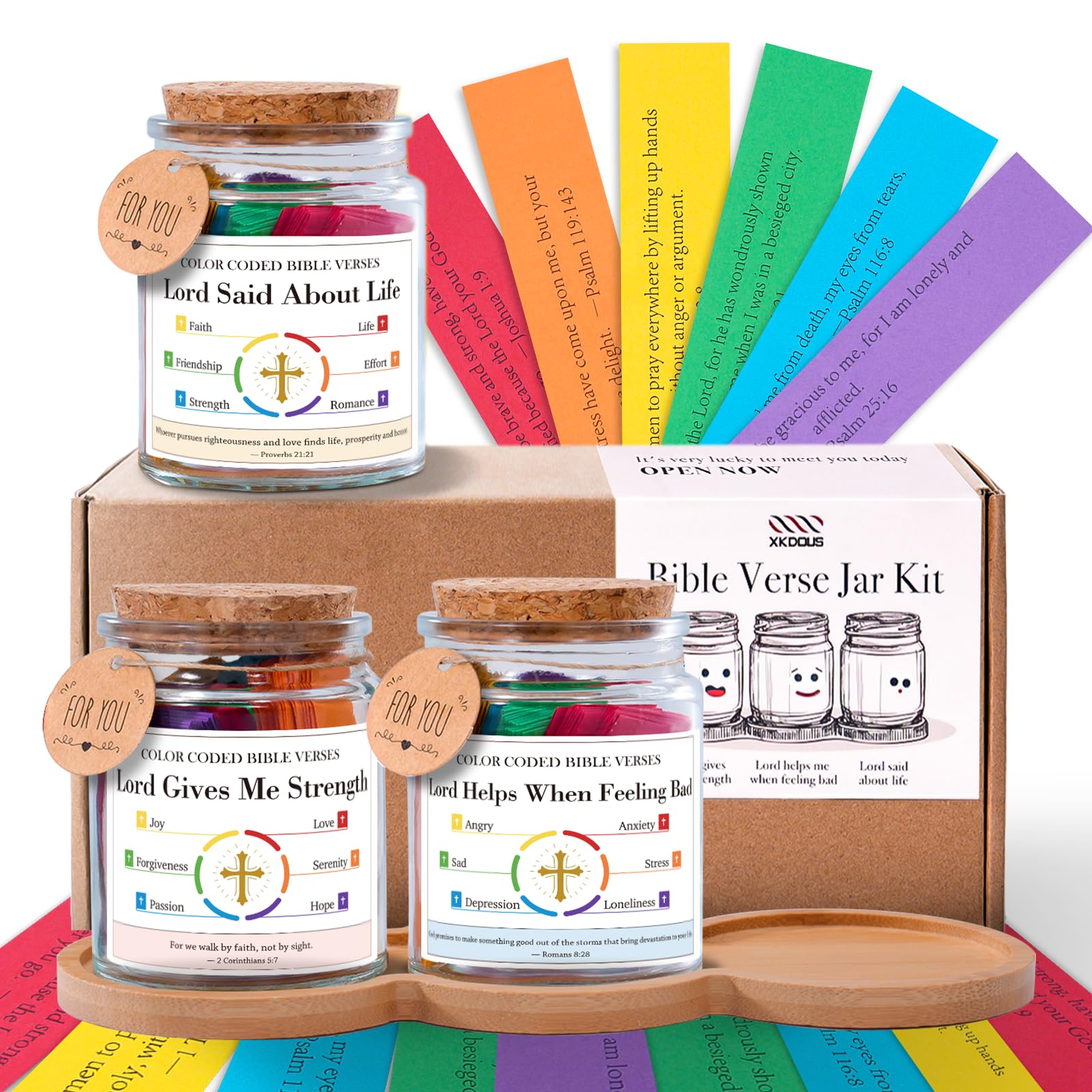 XKDOUS Bible Verses Jar Kit, 270 Carefully Selected Bible Verses for Daily Encouragement, Christian Religious Graduation Gifts for Women Men, Catholic Mothers Day Gifts