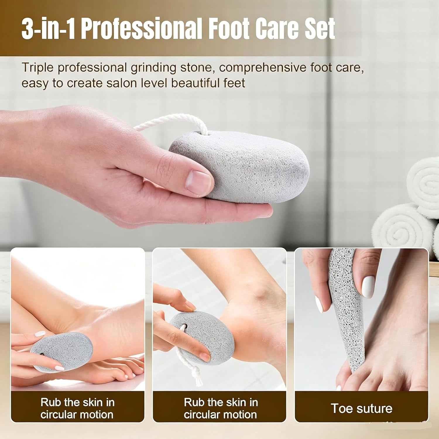 3PCS Pumice Stone Brush Pedicure Exfoliation Tools for Feet and Hands Three Shapes Oval, Tapered and Brush 4 in 1（Each 1PCS） (MJS-3PCS)