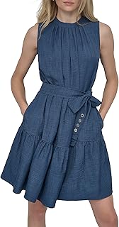 DKNY Women's Sleeveless Jewel Neck Fit and Flare Dress Price In India