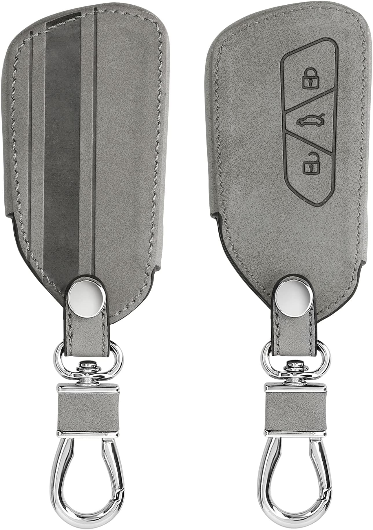 kwmobile Car Key Cover Compatible with VW Golf 8 3 Button Car Key - Synthetic Nubuck Leather Fob Cover - Rally Stripe Grey