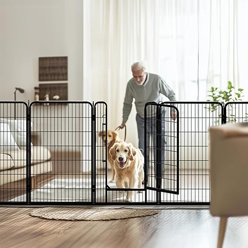 Vista 127 de Yaheetech - Corralito para perros, para uso en interiores y exteriores, valla de metal resistente para cachorros, corral de ejercicio para casa