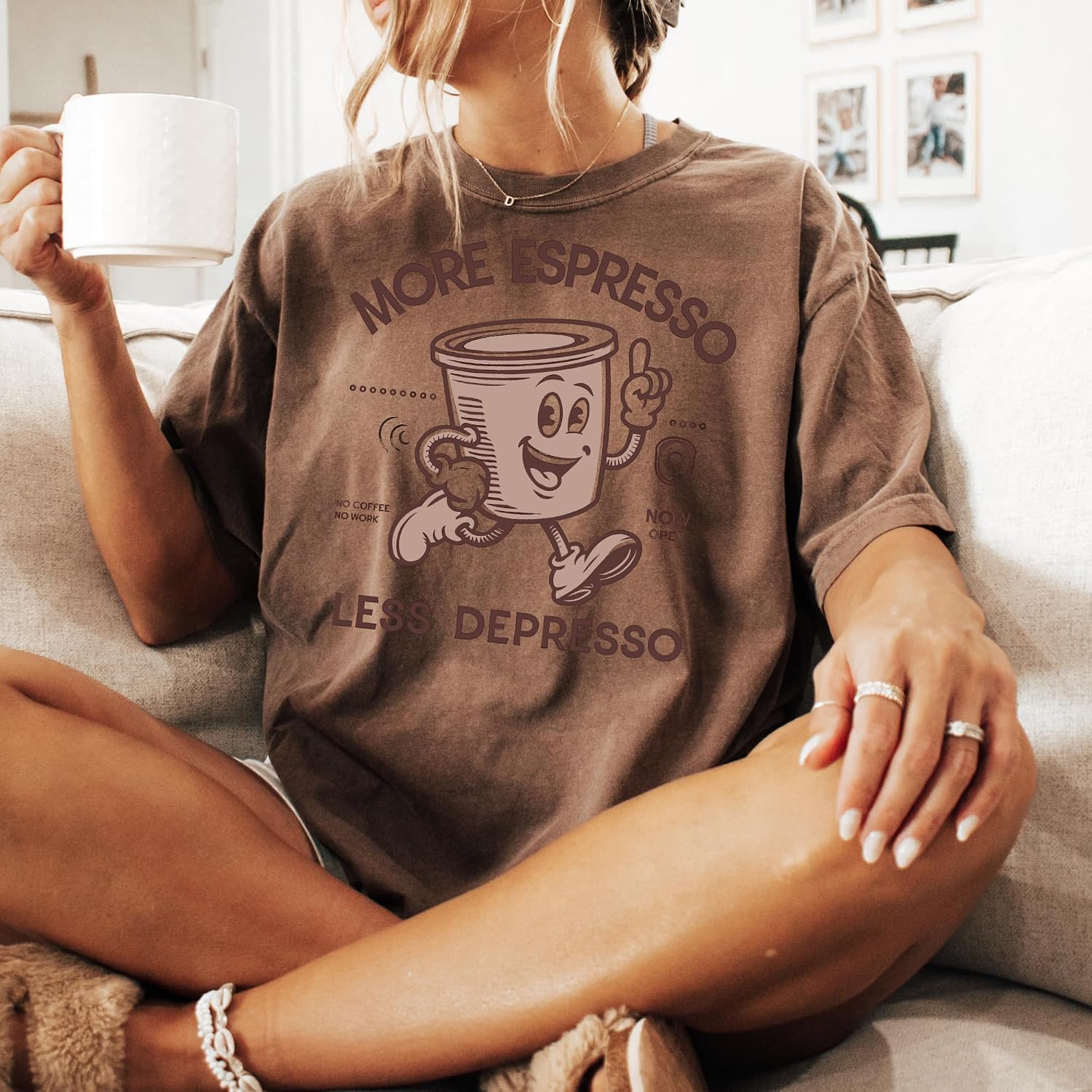 More Espresso Less Depresso Coffee T-Shirt Funny Graphic Tee
