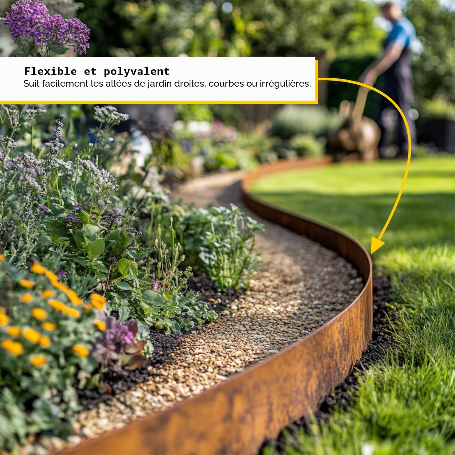 Corten Bordure de pelouse en Acier 10 m Rouleau de Bordure de Jardin en métal pré-rouillé 14 cm de Haut Facile à Installer Gants de sécurité Inclus (Rouille, 10 m)