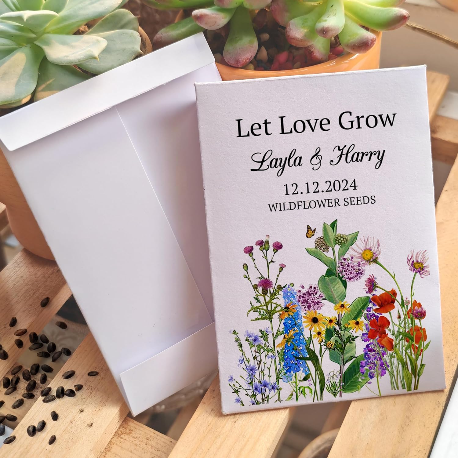 Wildflower Seed Packet Wedding Favors with Seed Include, Personalized Gifts for Bridal Shower Guests, Bridal Shower Gift Bags for Wedding Souvenirs, Csutom Name & Date, 50Pcs