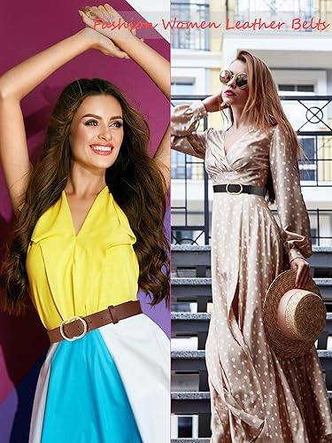 Miniatura 5 de SATINIOR Cinturón de cuero para mujer, 3 piezas, para pantalones vaqueros, cinturones de cintura con hebilla de doble anillo