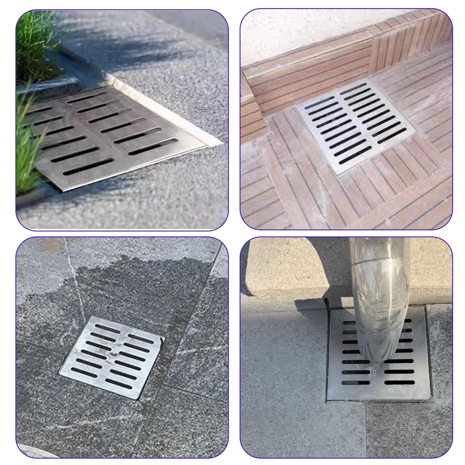 Generisch Griglia di drenaggio per esterni, griglia di drenaggio e telaio, copertura per lo scarico del canale, griglia per l'acqua piovana, quadrata, acciaio inox 304, spessore 2 mm (300 x 300 x 20