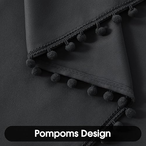 Miniatura 3 de HOMEIDEAS Cortinas opacas con pompones negros de 52 x 84 pulgadas de largo, con ojales, para oscurecer la habitación, 2 paneles para dormitorio,