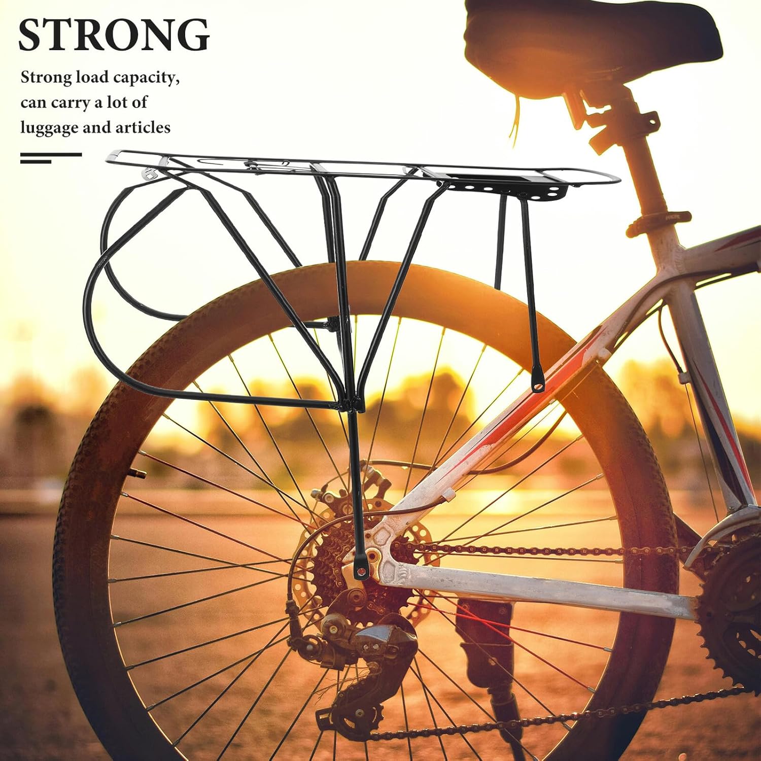 Adjustable Solid Rear Bike Cargo Rack Back Rack for Bicycle Mountain Bike with Reinforced Frame, Small Hole U-Shaped Screws, Passenger and Luggage Carrier for Outdoor Cycling