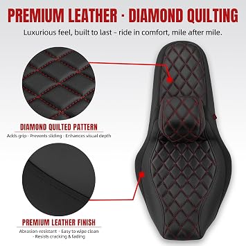 Gel Two-Up Motorcycle Seat with Height-Adjustable Rider Backrest
