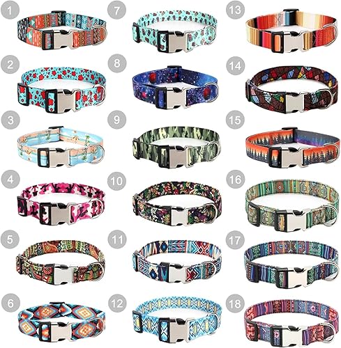 Miniatura 2 de Collar de perro personalizado con hebilla de metal de identificación grabada, collar floral personalizado para perros pequeños, medianos y grandes.