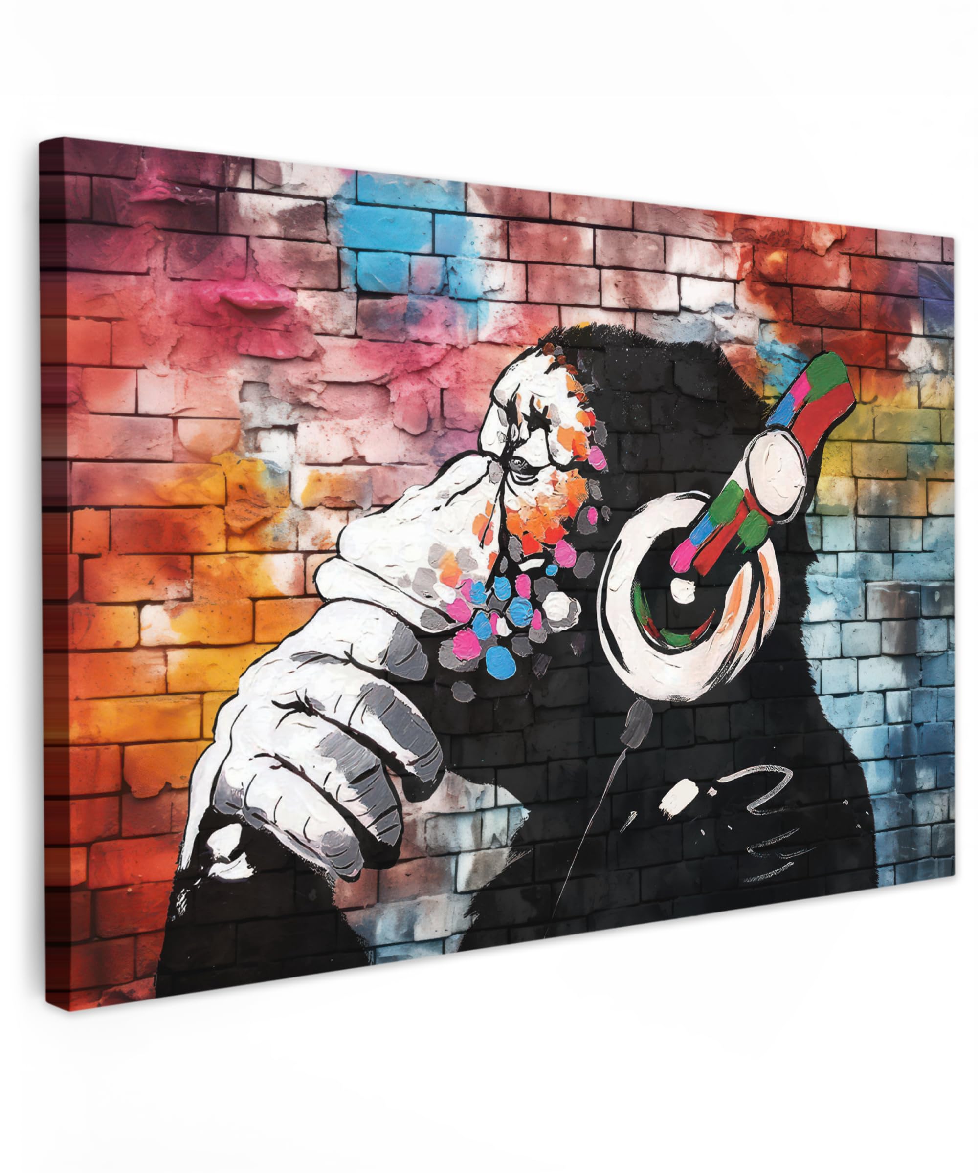 MuchoWow© Leinwand 90x60 cm Deko Schlafzimmer Aesthetic Leinwandbilder Wohnzimmer Gemälde Foto Geschenk Living Room Decoration Affe - Graffiti - Musik - Kunst