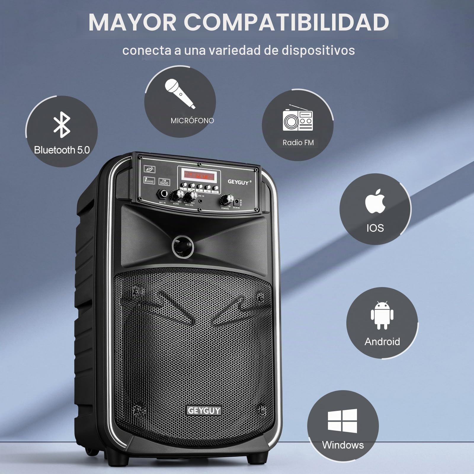 Karaoke con 2 Microfonos inalambricos, Portátil Altavoz Karaoke con 2 Microfono, Karaoke Profesional Grande Altavoz Bluetooth Potente Soporte USB,SD, MP3, FM, AUX,Mando a Distancia – GTSK8-2