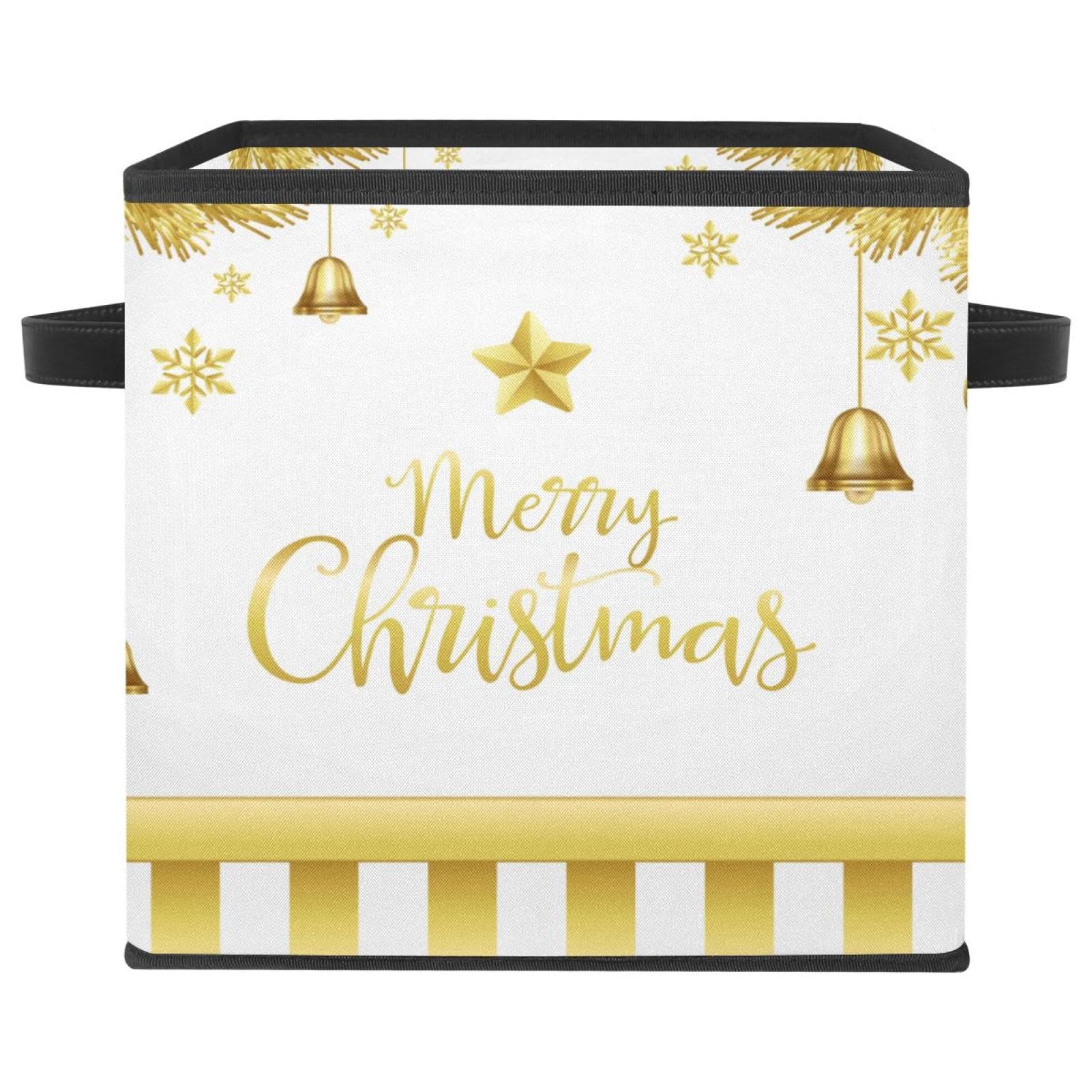 Boîte de rangement Noël doré en tissu, parfait coffret cadeau de maison