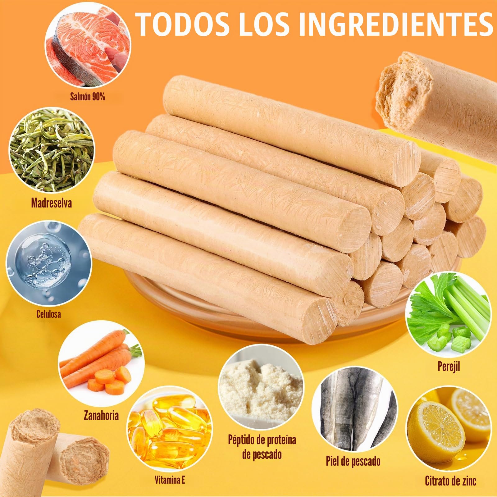 100g Salmon Sticks for Dogs,Palitos De Salmón para Perros,Salmón Y Zanahorias Reales,Fácilmente Digerible,Golosina para Perros Alta En Proteínas,Refresca El Aliento Saludable,para Todas Las Razas