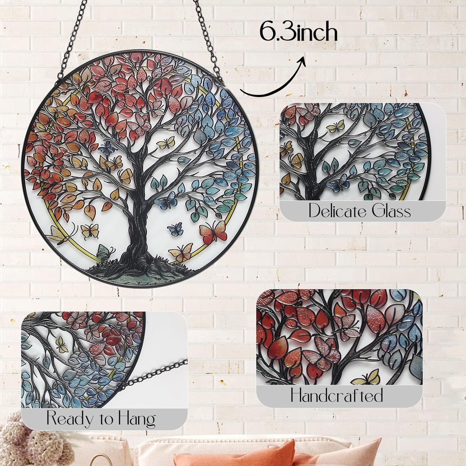 Stained Glass Sun Catcher for Windows Hanging - Handmade Tree of Life Window Decor for Women, Mom, Indoor/Outdoor Suncatchers for Home Garden, Christmas Wedding Housewarming Gift (6.31x6.31In) - Image 4