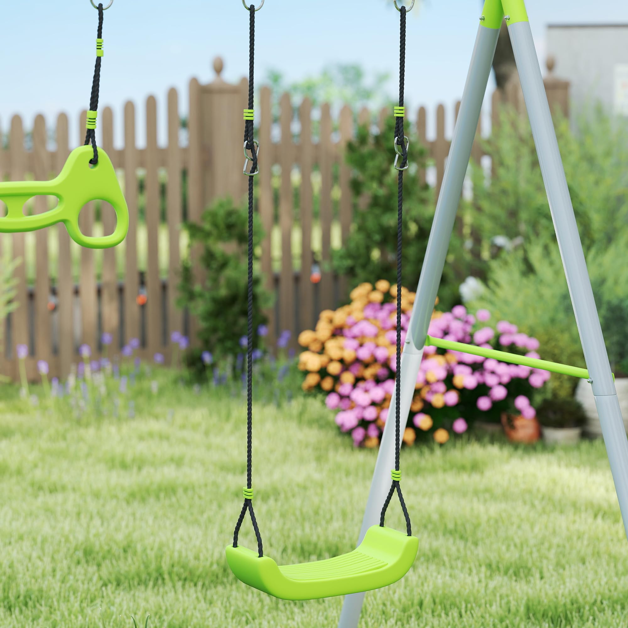 AIYAPLAY - Columpio para niños (3 años, 3 en 1, columpio de jardín, con tienda de columpio, anillos de gimnasia y marco de metal, color verde
