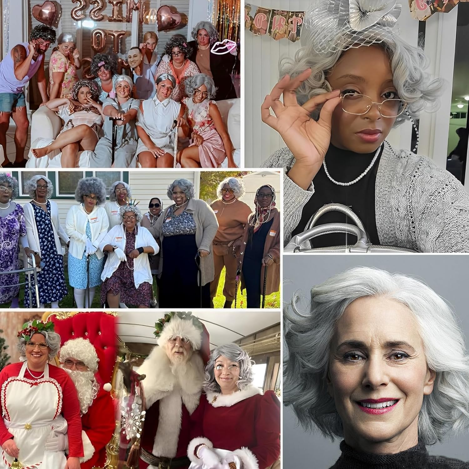5 Pcs Old Lady Wig and Accessories, Gray Wigs for Women, Beautiful and Natural Appearance, Breathable and Comfortable, Suitable for Role Playing, Halloween Parties, Stage Performances - Image 7