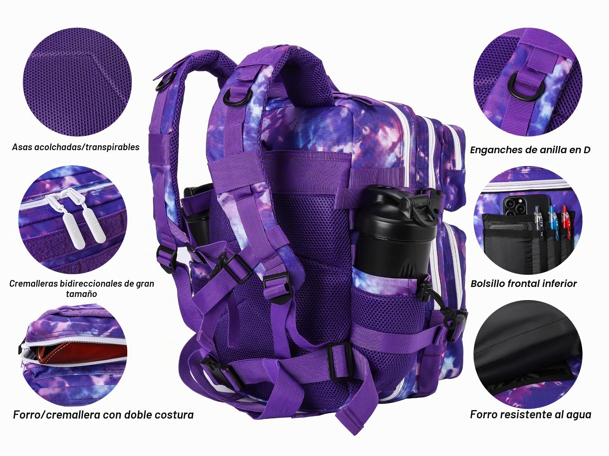 LHI Mochila táctica militar para hombres y mujeres, 25 L/35 L, mochila pequeña con soporte para botellas