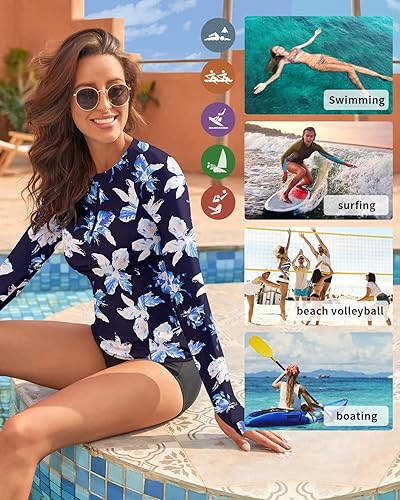 Miniatura 5 de WOWENY Camiseta de natación de manga larga para mujer protección solar UPF 50 traje de baño sin parte inferior